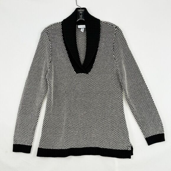 Charter Club Shawl Collar Sweater Deep Black Combo Size M - Picture 2 of 13